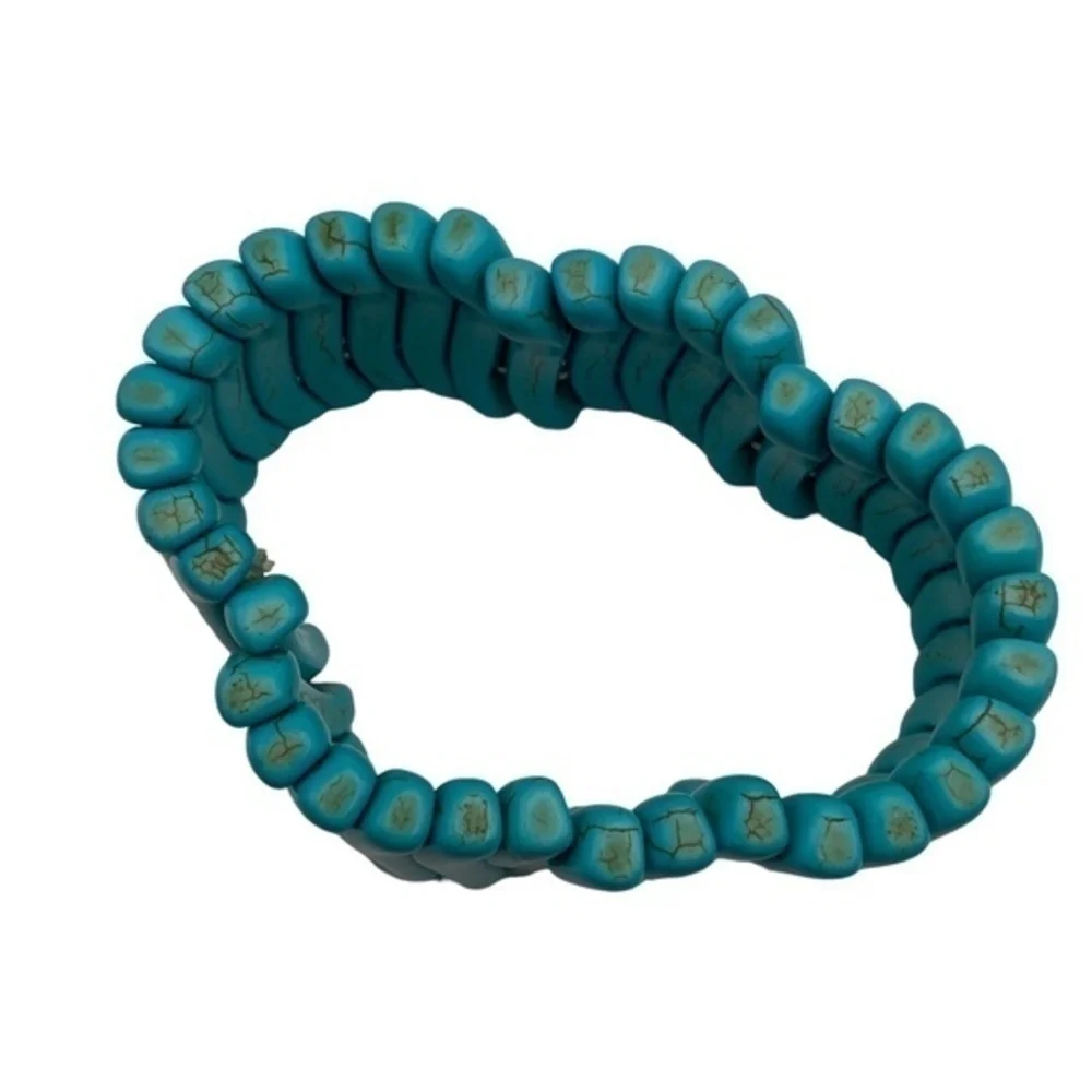 Turquoise Dyed Howlite Bracelet Wave Shape‎ Beaded Elastic Stretch Bracelet